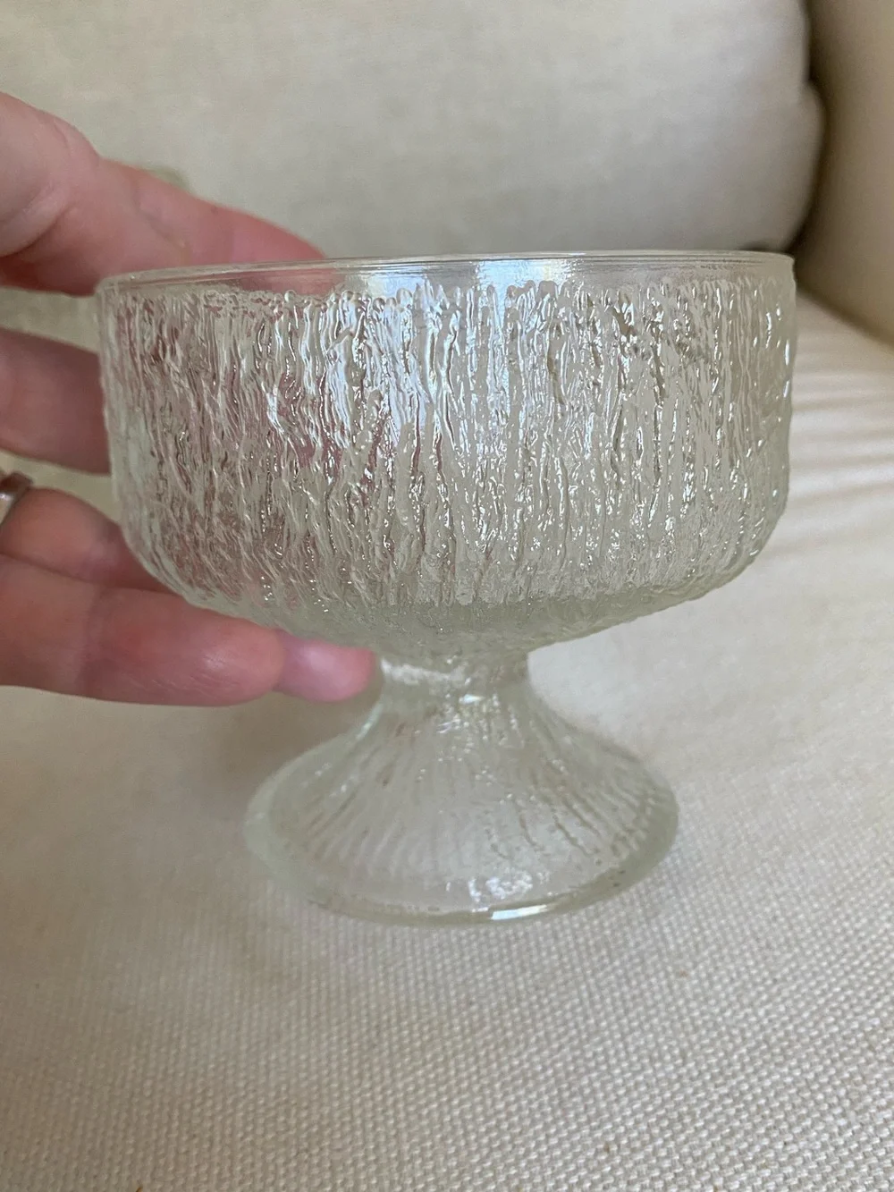 2 VTG  Indiana Clear Glass Crystal Ice Bark Footed Champagne Sherbet Cup MCM